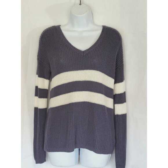 Pink Rose Sweater Juniors XL Gray Stripe Knit Vintage - Picture 8 of 8